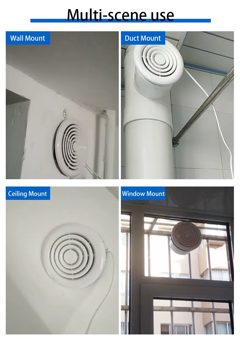 Bathroom exhaust fan installed four ways: wall, inline duct, ceiling and window mount