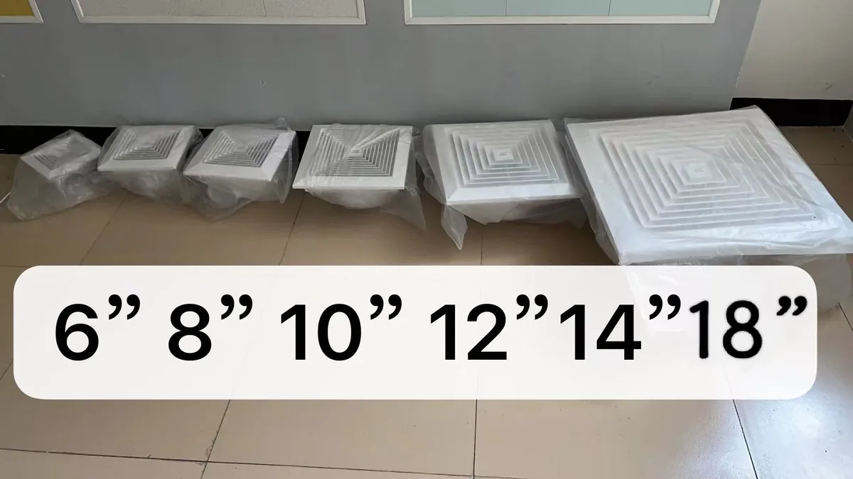 KLT panel exhaust fan series, 6 to 18 inch, packed for shipment at the BAER factory